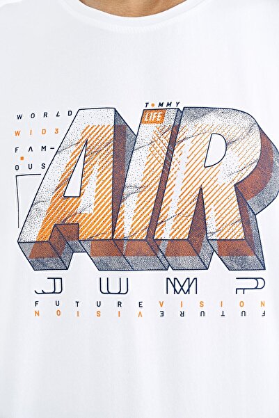 TOMMY LIFE Ανδρικό μπλουζάκι White Text Printed O Neck Standard Mold - 88199