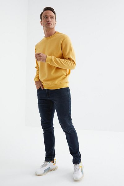 TOMMY LIFE Hanorac pentru bărbați, de bază, cu decolteu în formă confortabilă, muștar - 88053