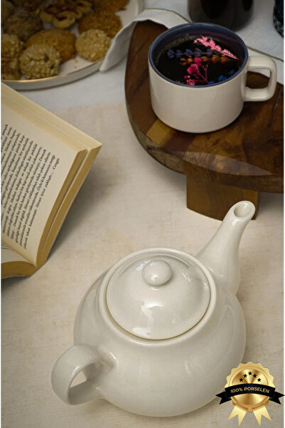 Heda Porselen Şems 760 ml Porselen Süzeksiz Demlik Kırık Beyaz Renk