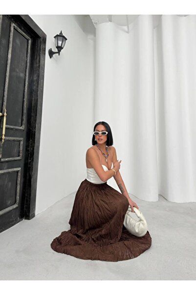 HARMONY GLOBAL Brown Crinkle Voile Crush Skirt 3990