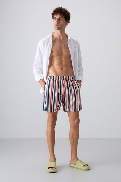 TOMMY LIFE Ανδρικό σορτς κολύμβησης με ριγέ μοτίβο Quick Dry Standard Fit - 81267