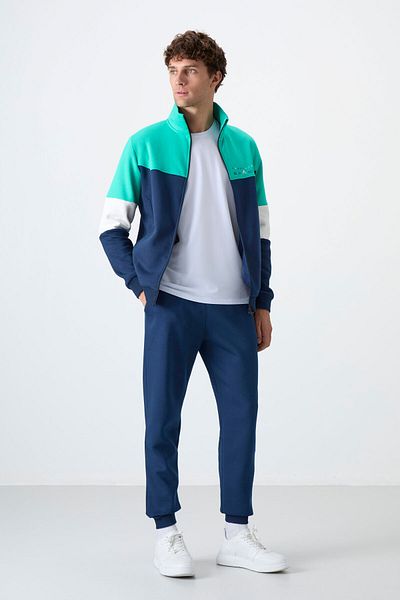 TOMMY LIFE Set de trening pentru bărbați cu guler în picioare Indigo cu tranziție de culoare și fleece în interior - 85186