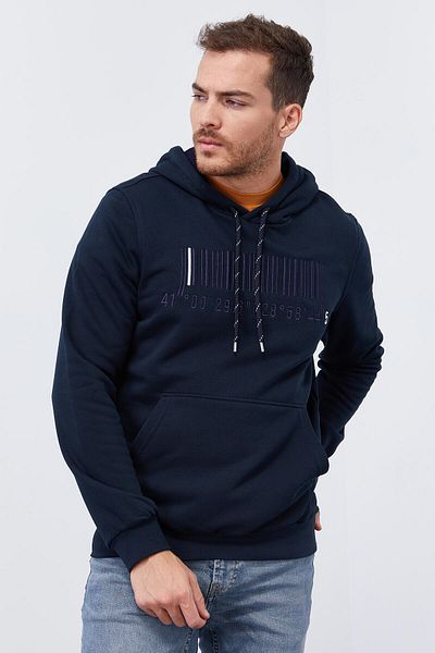 TOMMY LIFE Ανδρικό φούτερ με κουκούλα με κουκούλα σε μπλε ναυτικό κεντημένο καγκουρό - 87839