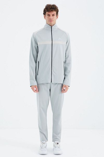 TOMMY LIFE Stone High Collar Pocket Detailed Comfortable Fit Men's Tracksuit Set - 85213