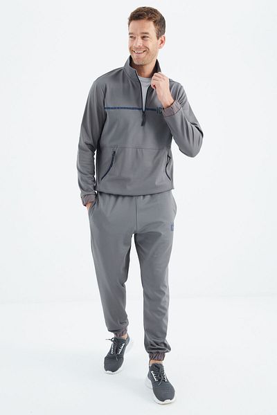 TOMMY LIFE Σκούρο Γκρι Stand-up Collar ανδρική φόρμα - 85215