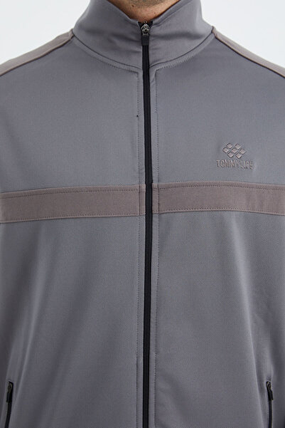 TOMMY LIFE Σκούρο γκρι όρθιο γιακά τσέπη Λεπτομερές σετ ανδρικής φόρμας Comfortable Fit - 85213