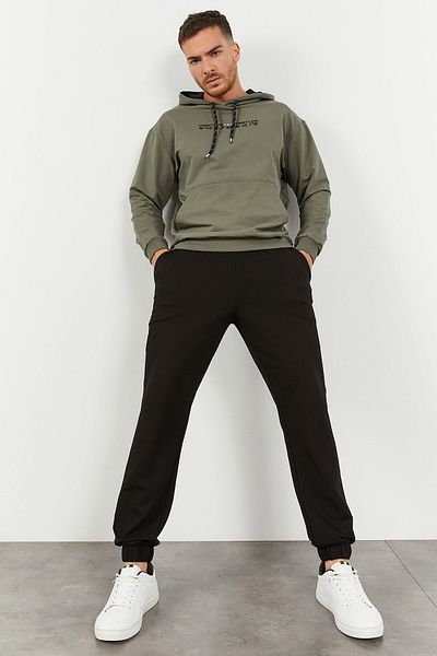 TOMMY LIFE Μαύρη κουκούλα ανδρική αθλητική φόρμα OverErsizE - Kangaroo PockEt Elastic, 85117