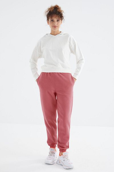 TOMMY LIFE High Waist Raised Basic Women's Tracksuit, Wild Rose Six 3 Thread Cotton