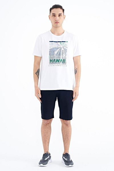 TOMMY LIFE Ανδρικό μπλουζάκι White Slogan Printed O Neck Standard Fit - 88190