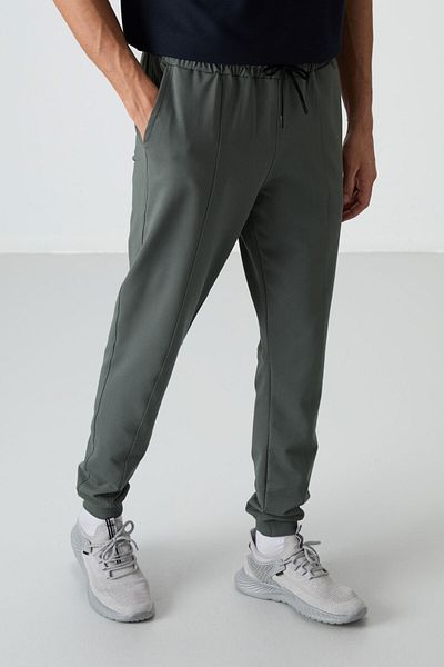 TOMMY LIFE Pantaloni de jogging pentru bărbați, bumbac kaki, texturat moale, brodat pentru confort - 82123