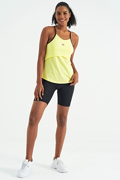 TOMMY LIFE Lemon Back Cross Strap Detailed Standard Mold Women's Sports Undershirt - 97261