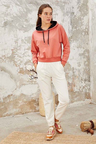 TOMMY LIFE Powder Long Sleeve Comfortable Form Hooded Women's Sweatshirt - 97115