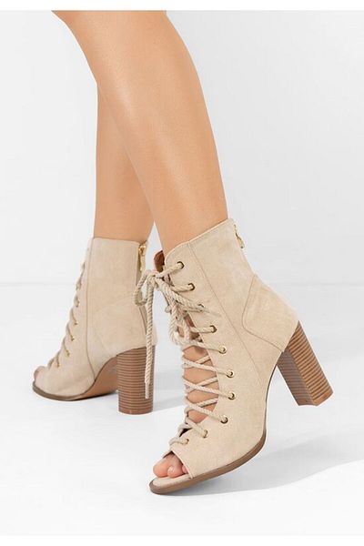 B T Shoes Beige Joellen chunky heel ankle boots