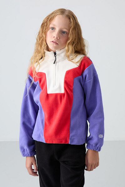 TOMMY LIFE Hanorac pentru fete din lână supradimensionat brodat liliac - textura moale groasă - 75153