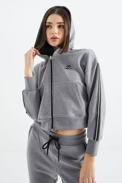 TOMMY LIFE Γκρι Melange Γυναικεία Φούτερ με φερμουάρ - 95326