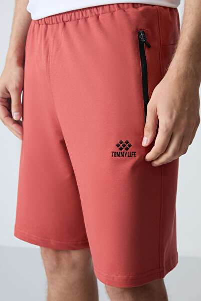 TOMMY LIFE Kiremit Gizli Fermuar Arka Cepli Bağcıklı Standart Kalıp Erkek Şort - 81136