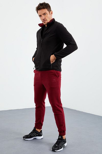 TOMMY LIFE Black Two-Color Zippered Stand Collar Standard Size Men's Sweatshirt Fleece - 87994