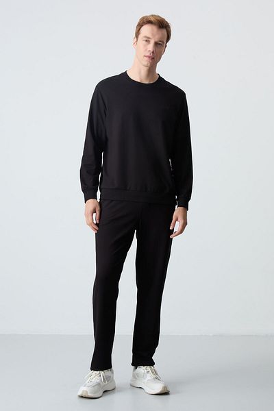 TOMMY LIFE Men's Black Tracksuit Set - Cotton, Thick Soft and Comfort Fit - 85256