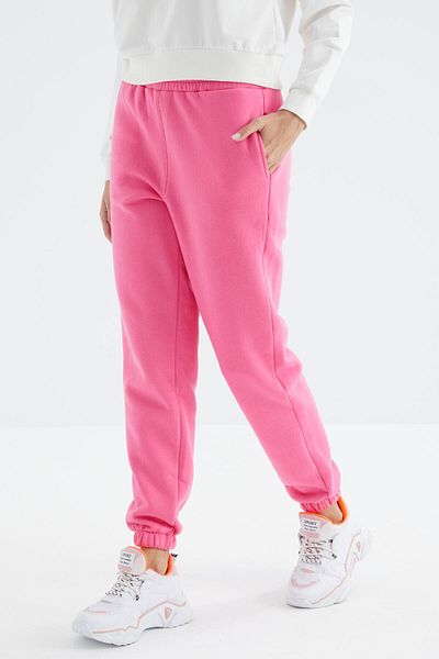 TOMMY LIFE Pantaloni de sport de bază din bumbac, cu talie înaltă, roz caramel, cu 3 fire - 94624