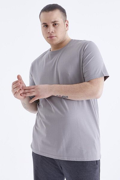 TOMMY LIFE Gray Basic Short Sleeve O-Neck Large Size Men's T-Shirt - 88072