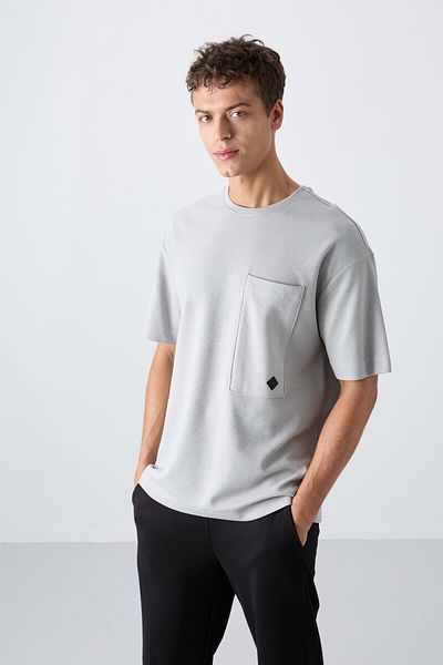TOMMY LIFE Stone Cotton Thick Surface Textured Oversize Fit Basic Men's T-Shirt - 88341