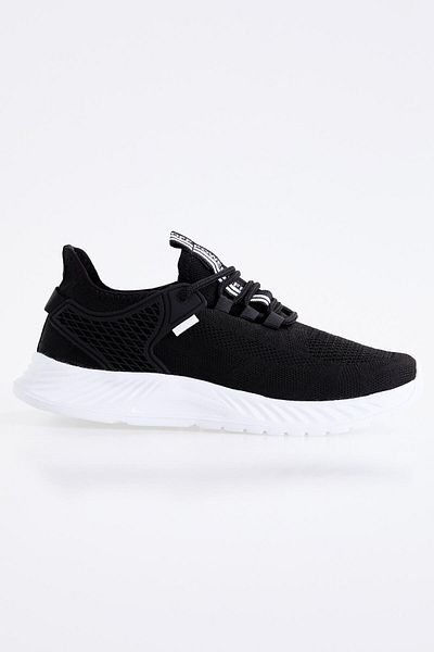 TOMMY LIFE Černobílé pánské sportovní boty s šněrovacím textem na vysoké podrážce - 89100