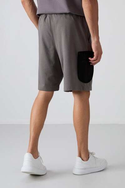 TOMMY LIFE Koyu Gri Pamuklu Kalın Yumuşak Dokulu Comfort Fit Baskılı Erkek Şort - 81266