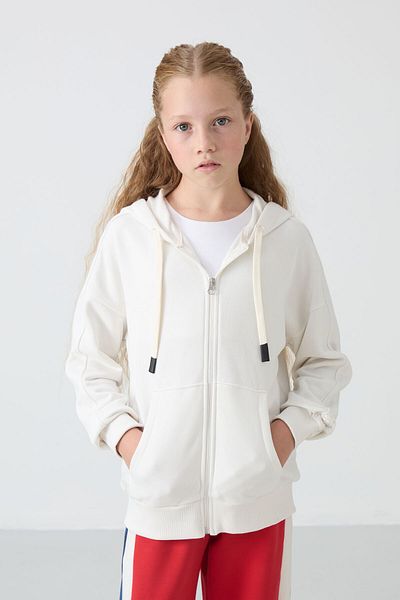 TOMMY LIFE Embroidered Ecru Girl's Sweatshirt - Soft Textured, Furry Inside, Standard Fit - 75149