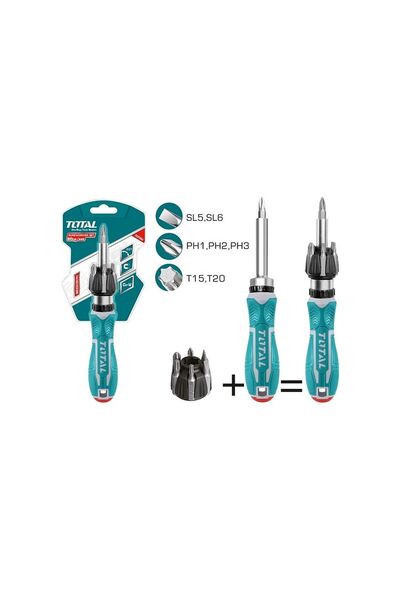 TOTAL Ratchet Screwdriver 8 Pcs Interchangeable