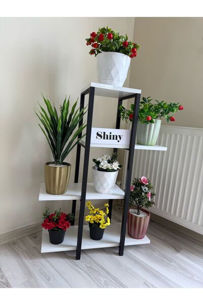 shiny mobilya Yüksek Ayaklı Saksı Standı Saksılık Dekoratif Çiçeklik Rafı Met...