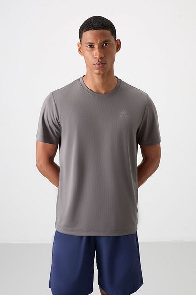 TOMMY LIFE Ανδρικό μπλουζάκι Active Sports με μοτίβο Σκούρο Γκρι - 88255