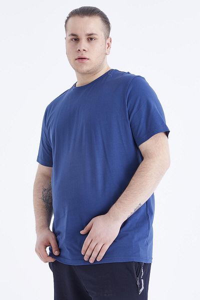 TOMMY LIFE Ανδρικό μπλουζάκι Indigo Basic με κοντό μανίκι O λαιμόκοψη μεγάλου μεγέθους - 88072