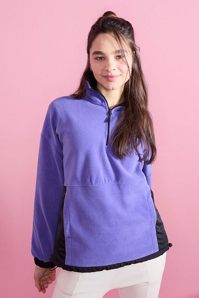 TOMMY LIFE Light Lilac Half Zipper Hem Gathered High Collar Oversize Women's Fleece Sweatshirt - 97236