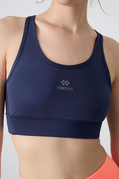 TOMMY LIFE Bustieră sportivă pentru femei Indigo Cross Back Detailed Slim Fit cu tampoane pentru gât în U - 97121