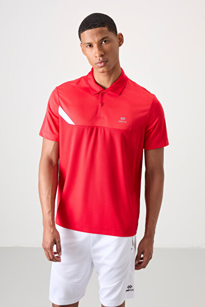 TOMMY LIFE Red Breathable Textured Slim Flexible Standard Fit Polo Neck Men's T-Shirt - 88402