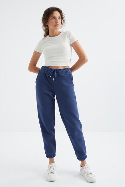 TOMMY LIFE Pantaloni de trening pentru femei Indigo Jogger Fleece cu talie înaltă - cu șireturi - 94622