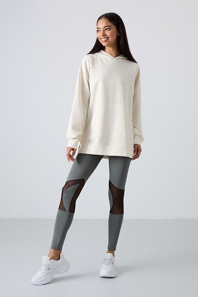 TOMMY LIFE Ecru Embroidered Oversize Women's Tunic Sweatshirt - Balloon Sleeve - 97163