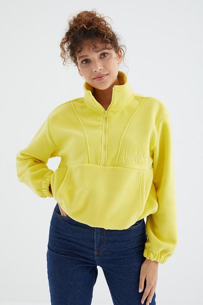 TOMMY LIFE Lemon Half Zipper Gathered Hem Women's Fleece Oversize Sweatshirt - 97171