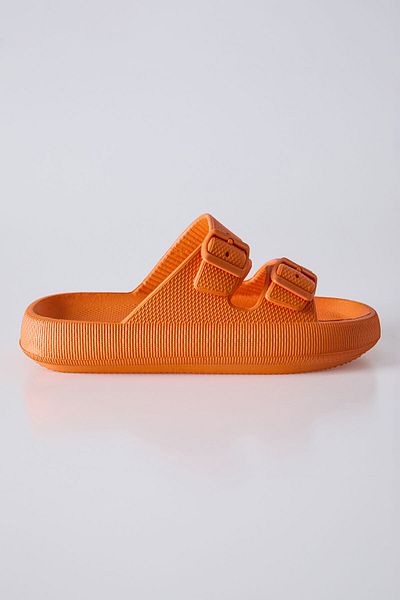 TOMMY LIFE Ανδρικές παντόφλες πορτοκαλί διπλή πόρπη ψηλή σόλα -89302