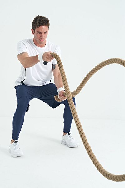 TOMMY LIFE Ανδρικό κολάν Active Sports με τυπωμένο λογότυπο Indigo - 84989