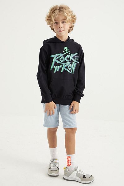 TOMMY LIFE Boy's Sweatshirt - Navy Blue, Text Printed, Kangaroo Pocket, Hooded, Standard Size - 11002