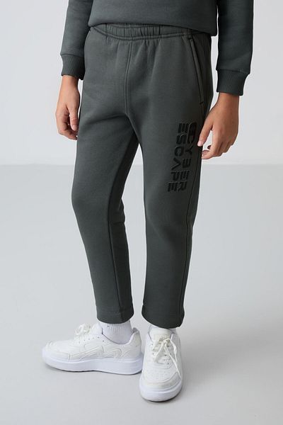 TOMMY LIFE Boy's Tracksuit Set - Khaki Cotton, Thick Fur Inside, Soft Texture, Printed - 11233