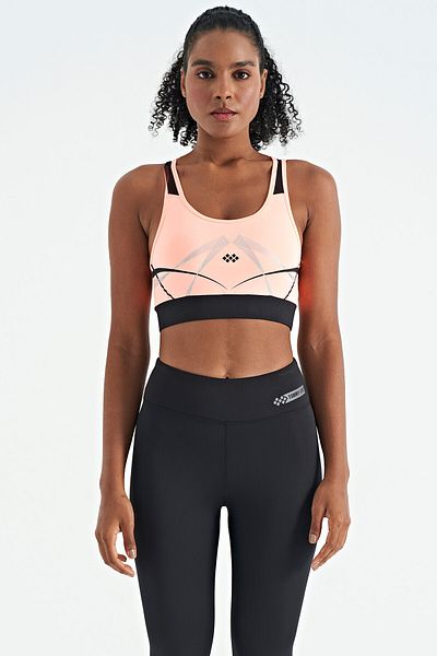 TOMMY LIFE Yavruagzı Front and Back Print Detailed U-Neck Slim Fit Women's Sports Bustier - 97252