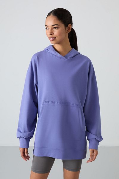 TOMMY LIFE Hanorac tunică supradimensionat cu mânecă cu balon brodat liliac - 97163