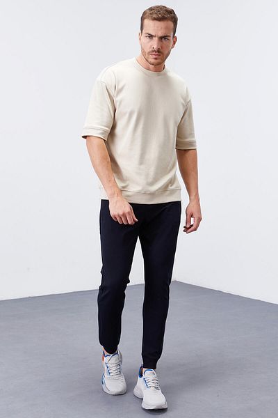 TOMMY LIFE Pantaloni de sport pentru bărbați, albastru bleumarin, strânși, cu buzunare cu fermoar - 84343