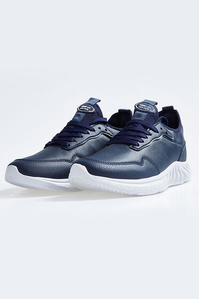 TOMMY LIFE Námořnická modrá pánská sportovní obuv s vysokou podrážkou z umělé kůže - 89115