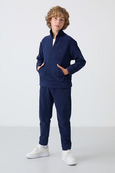 TOMMY LIFE Σετ φόρμας για αγόρι Fleece - Navy Blue, Κεντημένο, Χοντρό απαλή υφή - 11218