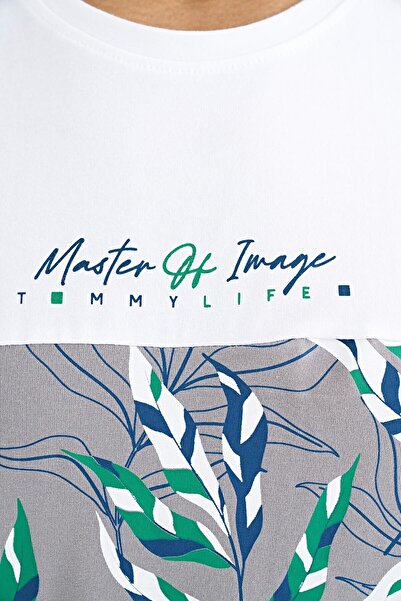 TOMMY LIFE Ανδρικό μπλουζάκι White Color Transitional Print Λεπτομερές O Neck Standard Fit - 88177