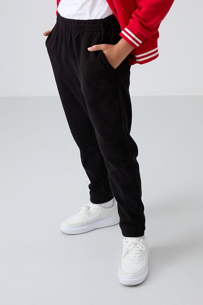 TOMMY LIFE Pantaloni de trening din fleece pentru băieți - negru brodat, textura moale groasă - 11219