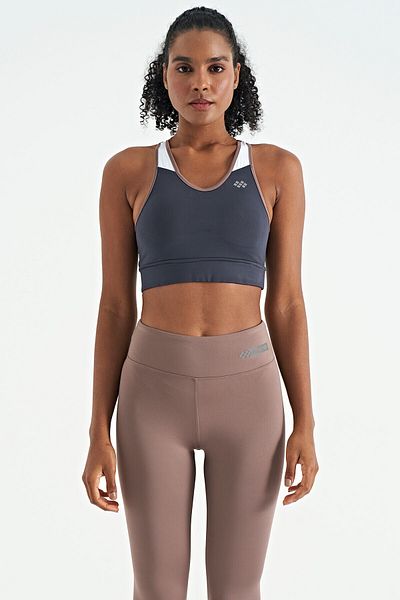 TOMMY LIFE Bustieră de damă, slim, cu imprimeu pe spate, bloc de culoare antracit - 97253